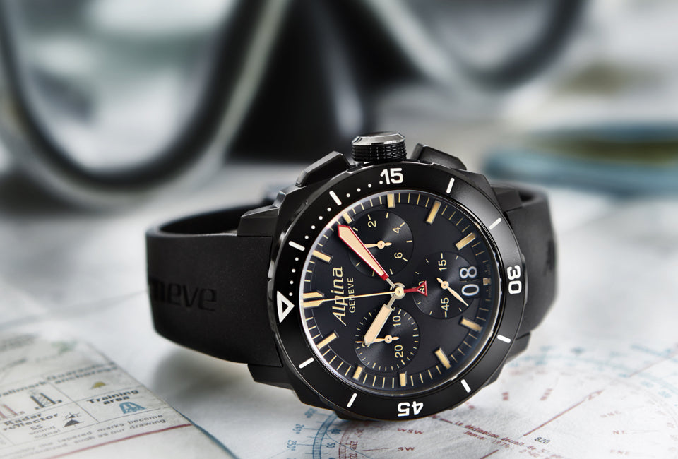 THE ALPINA SEASTRONG DIVER 300 BLACK CHRONOGRAPH BIG DATE