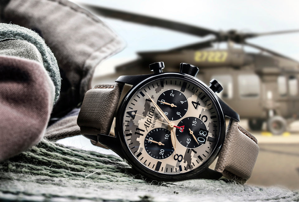 THE ALPINA STARTIMER CAMOUFLAGE PILOT BIG DATE CHRONOGRAPH