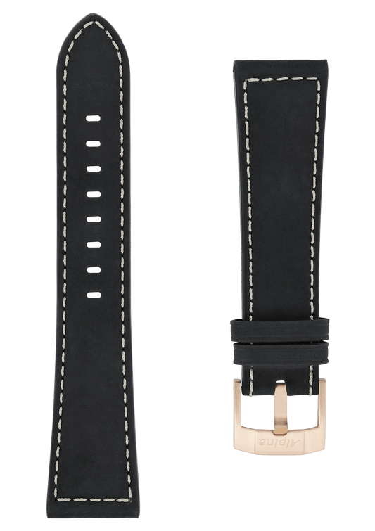 22MM - Black Calf Leather Strap - Alpina Watches