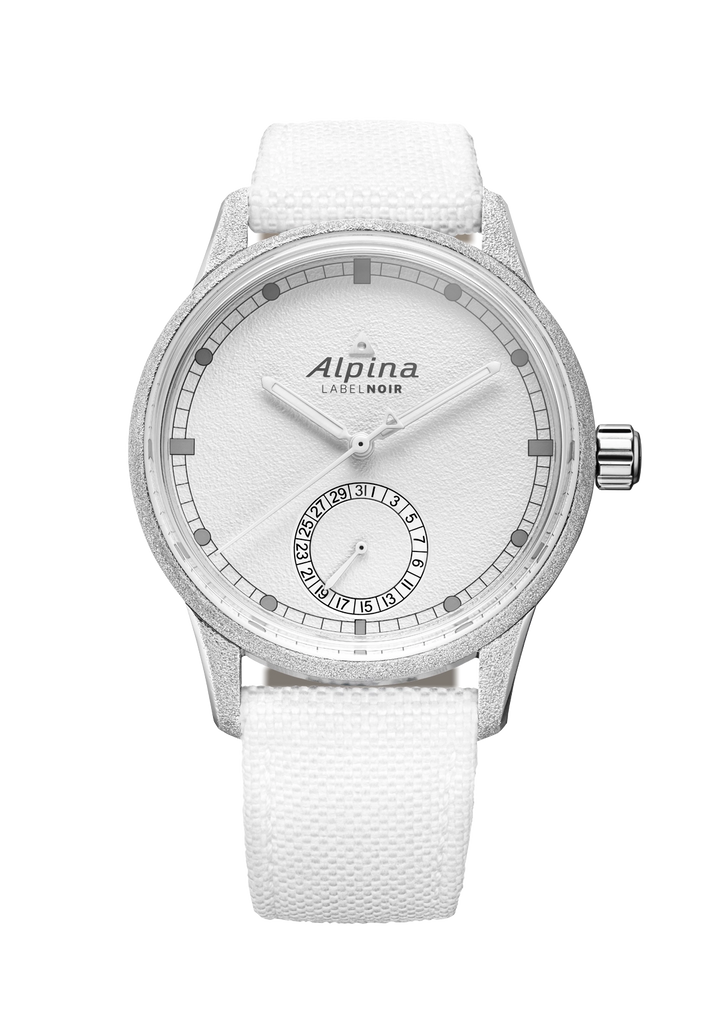 Alpina × Label Noir Alpiner Date Manufacture with white dial and textile strap