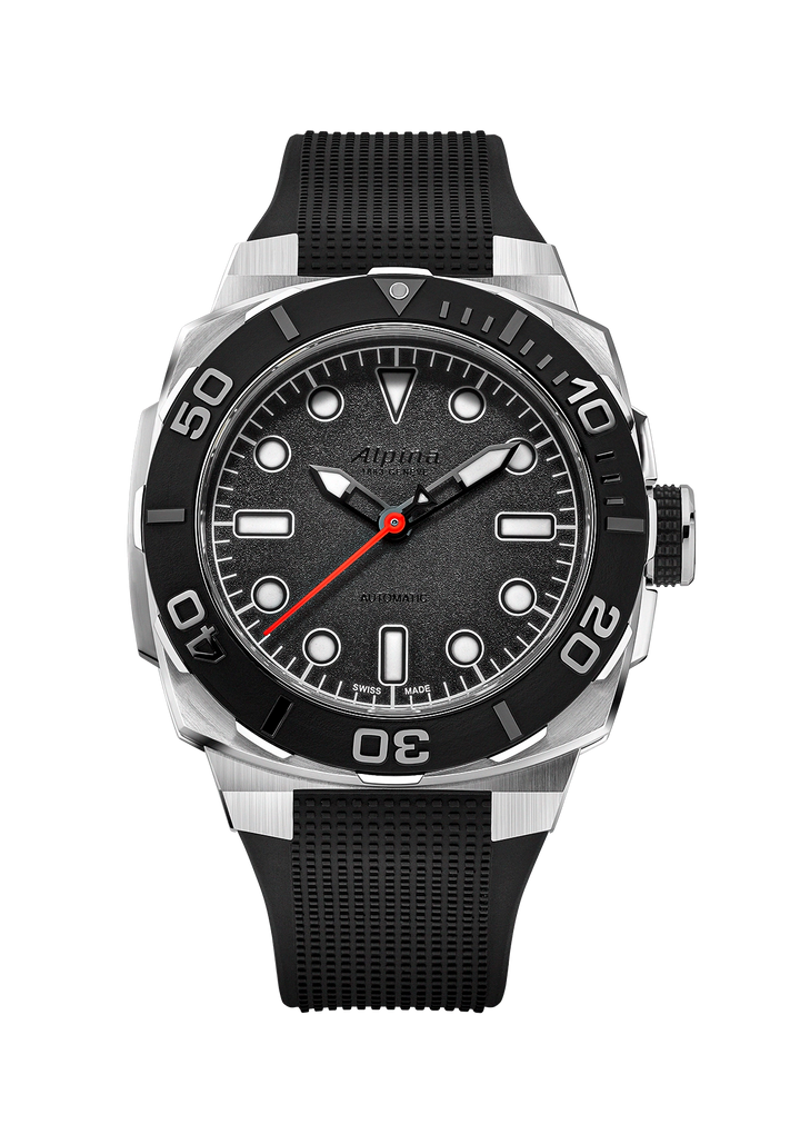 Alpina × The Real Time Show Seastrong Diver Extreme with charcoal dial and orange seconds hand