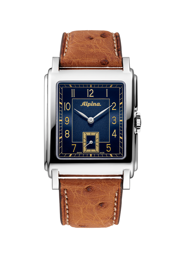 Heritage Alpiner Carrée Automatic with blue dial and brown ostrich-leather strap
