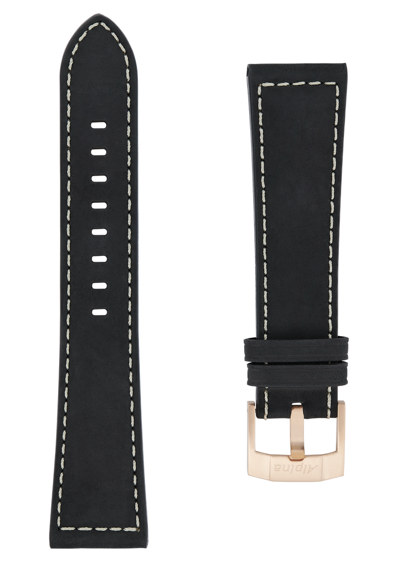 22MM - Bracelet en cuir de veau noir